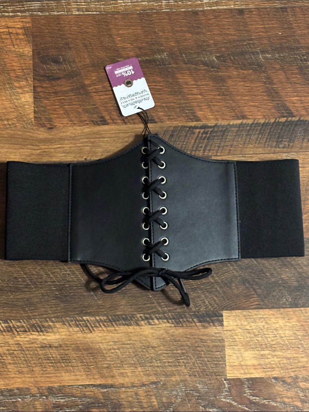 Black Lace-Up Waist Belt with Elastic Panels Costume Party Bar Maiden